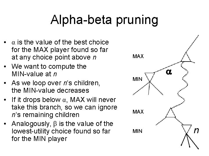 Alpha-beta pruning • α is the value of the best choice for the MAX