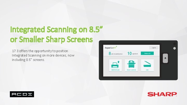 Integrated Scanning on 8. 5” or Smaller Sharp Screens 17. 3 offers the opportunity