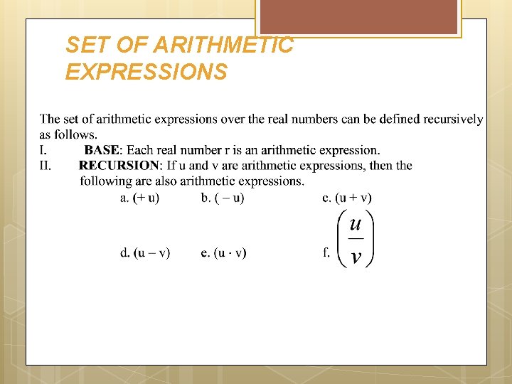 SET OF ARITHMETIC EXPRESSIONS 