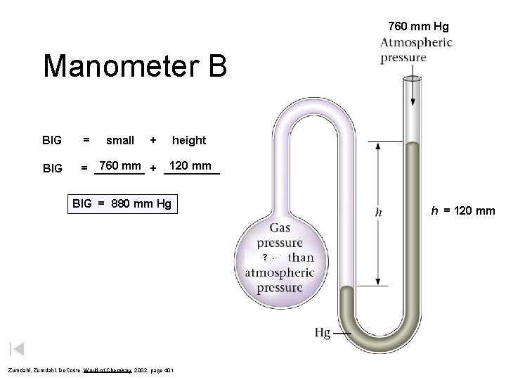 760 mm Hg Manometer B BIG = small + height BIG 760 mm +