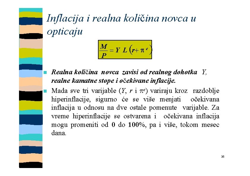 Inflacija i realna količina novca u opticaju M Y L r e P Realna