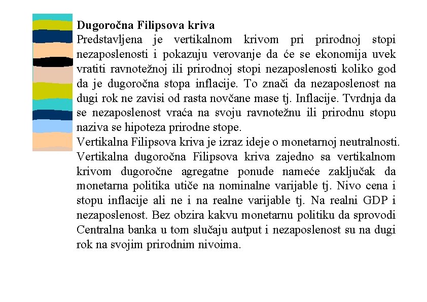 Dugoročna Filipsova kriva Predstavljena je vertikalnom krivom prirodnoj stopi nezaposlenosti i pokazuju verovanje da