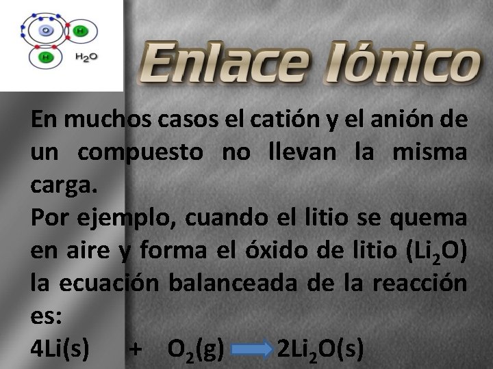 En muchos casos el catión y el anión de un compuesto no llevan la