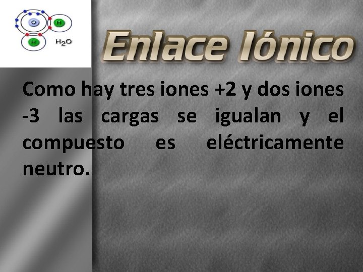 Como hay tres iones +2 y dos iones -3 las cargas se igualan y