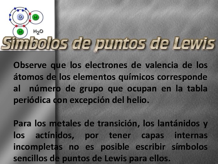 Observe que los electrones de valencia de los átomos de los elementos químicos corresponde