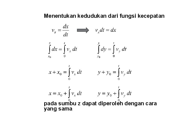Menentukan kedudukan dari fungsi kecepatan pada sumbu z dapat diperoleh dengan cara yang sama Menentukan kedudukan dari fungsi kecepatan pada sumbu z dapat diperoleh dengan cara yang sama