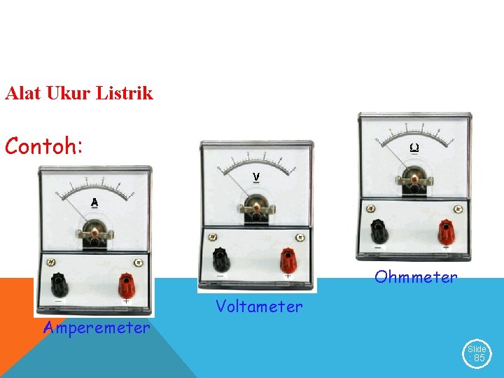 Alat Ukur Listrik Contoh: Ohmmeter Amperemeter Voltameter Slide : 85 