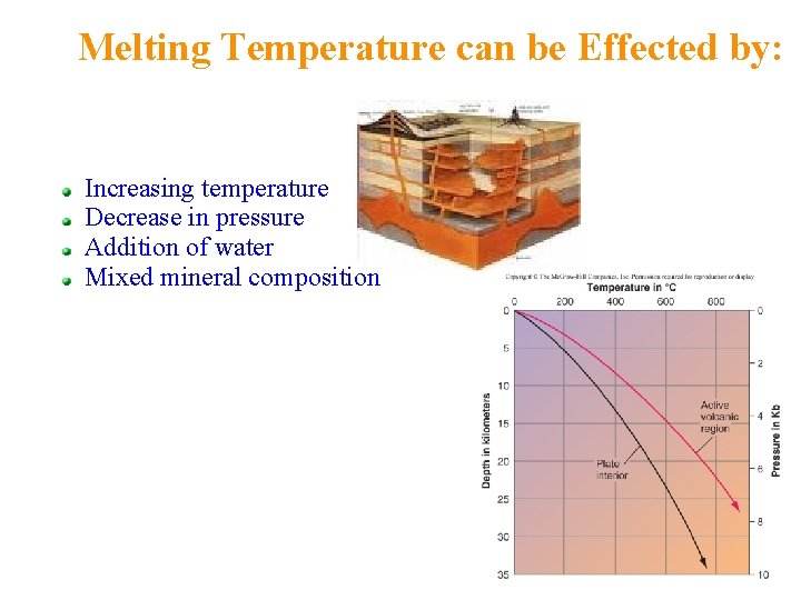 Melting Temperature can be Effected by: Increasing temperature Decrease in pressure Addition of water