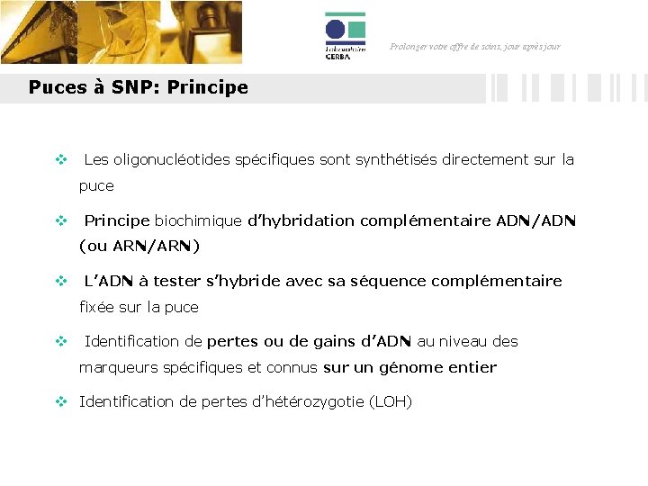 Prolonger votre offre de soins, jour après jour Puces à SNP: Principe v Les