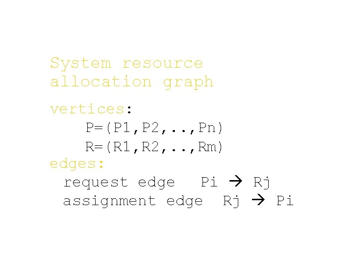System resource allocation graph vertices: P=(P 1, P 2, . . , Pn) R=(R