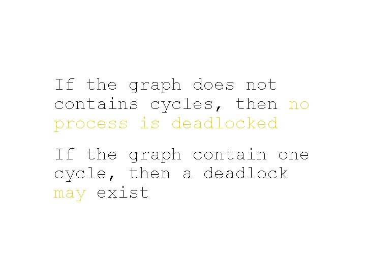 If the graph does not contains cycles, then no process is deadlocked If the