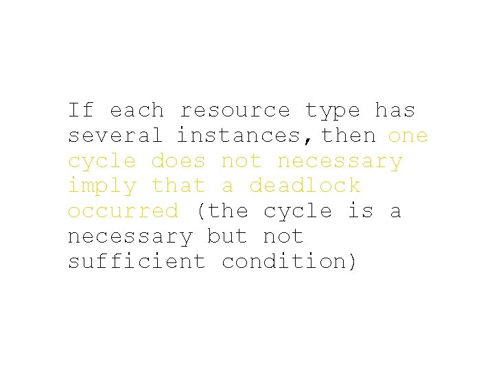 If each resource type has several instances, then one cycle does not necessary imply