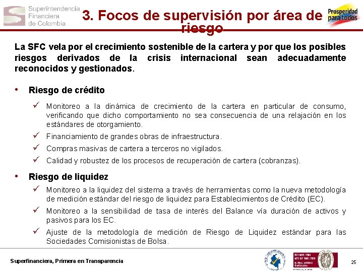 3. Focos de supervisión por área de riesgo La SFC vela por el crecimiento