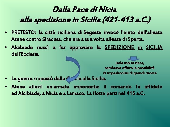 Dalla Pace di Nicia alla spedizione in Sicilia (421 -413 a. C. ) •