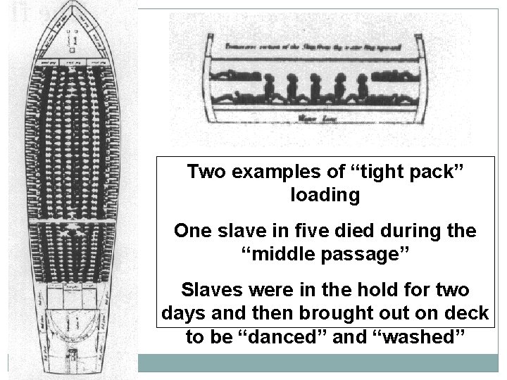 Two examples of “tight pack” loading One slave in five died during the “middle