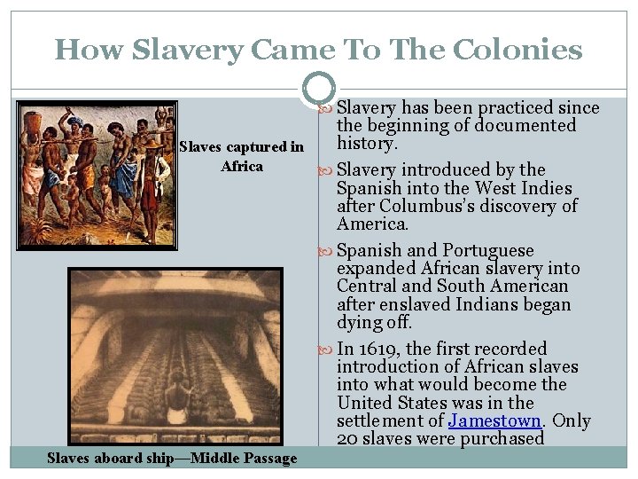 How Slavery Came To The Colonies Slavery has been practiced since the beginning of
