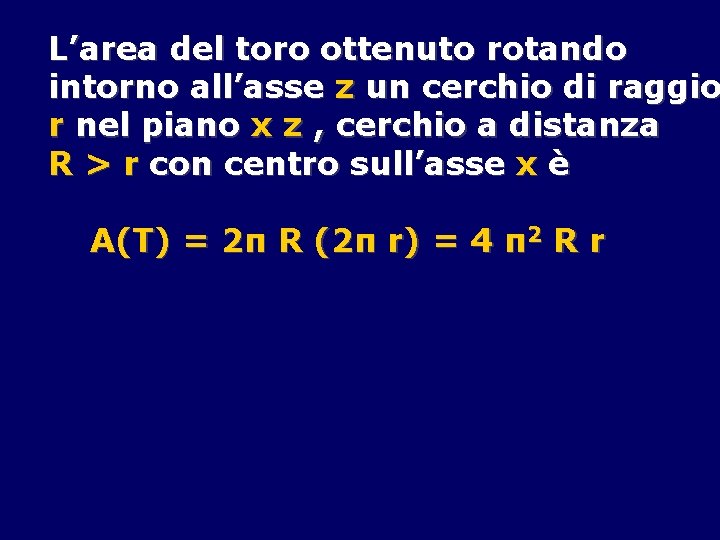 L’area del toro ottenuto rotando intorno all’asse z un cerchio di raggio r nel