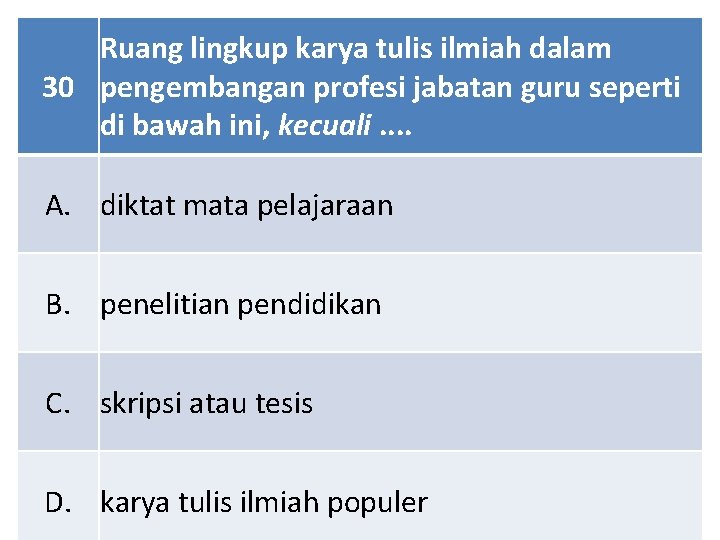 Ruang lingkup karya tulis ilmiah dalam 30 pengembangan profesi jabatan guru seperti di bawah