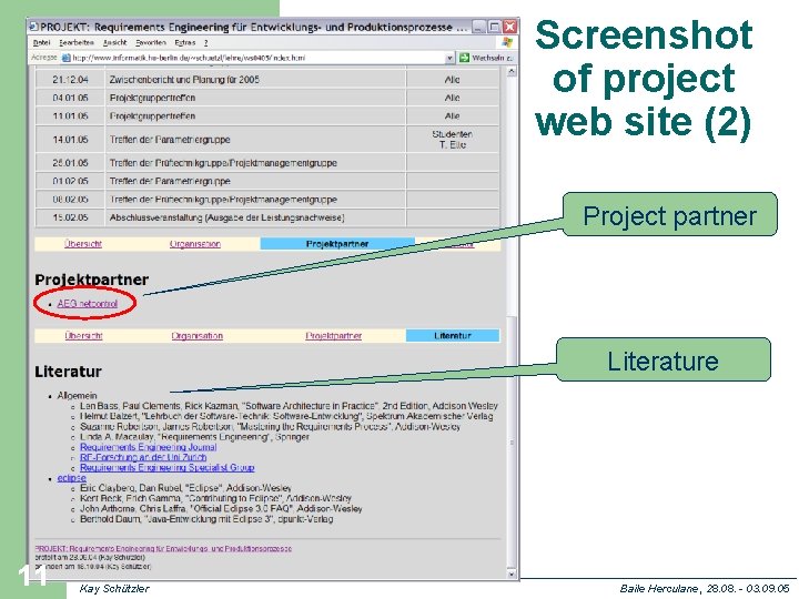 Screenshot of project web site (2) Project partner Literature 11 Kay Schützler Baile Herculane,