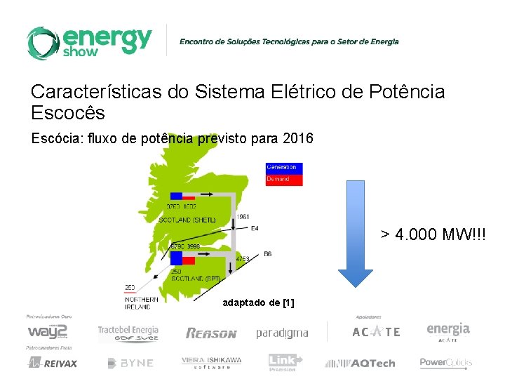 Características do Sistema Elétrico de Potência Escocês Escócia: fluxo de potência previsto para 2016 Características do Sistema Elétrico de Potência Escocês Escócia: fluxo de potência previsto para 2016
