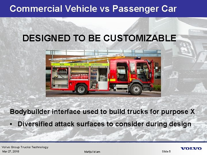 Commercial Vehicle vs Passenger Car DESIGNED TO BE CUSTOMIZABLE Bodybuilder interface used to build