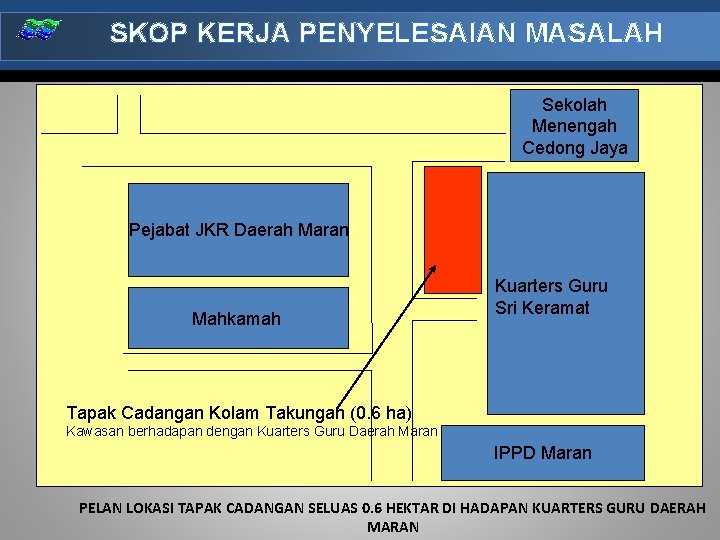 SKOP KERJA PENYELESAIAN MASALAH Sekolah Menengah Cedong Jaya Pejabat JKR Daerah Maran Mahkamah Kuarters