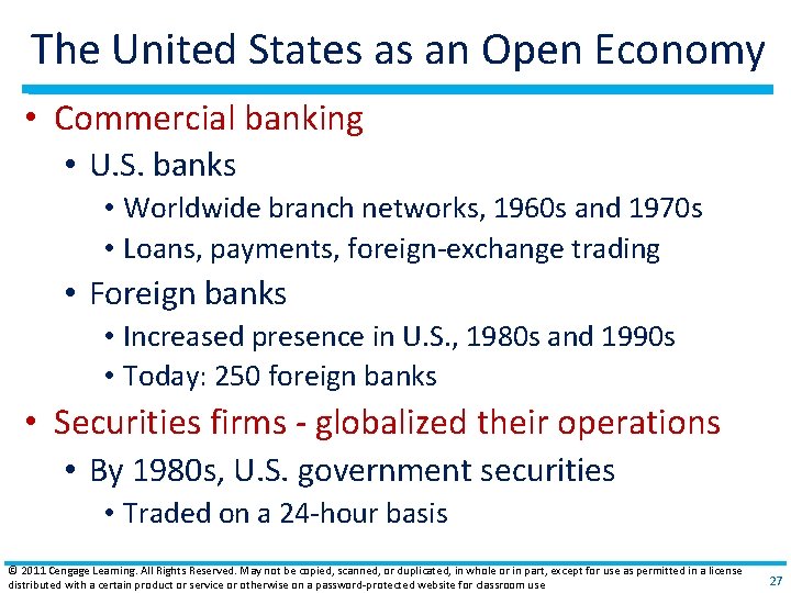 The United States as an Open Economy • Commercial banking • U. S. banks