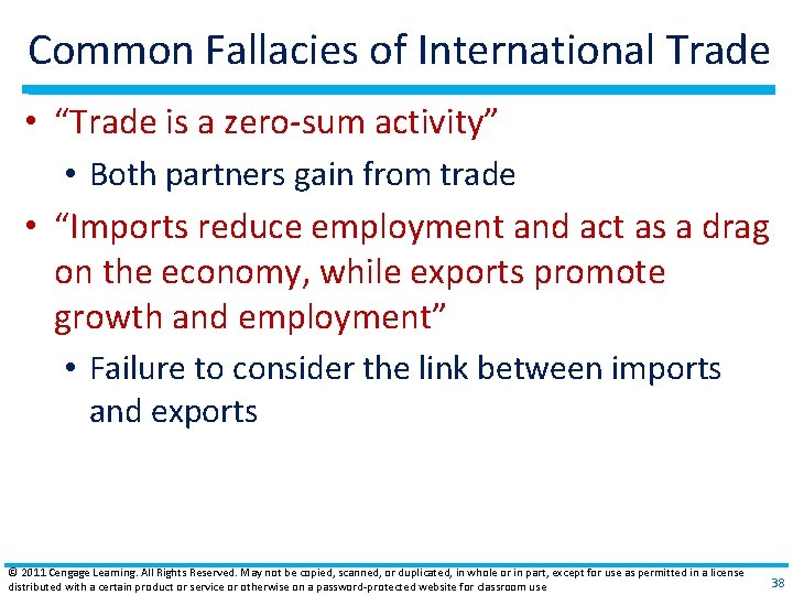 Common Fallacies of International Trade • “Trade is a zero‐sum activity” • Both partners