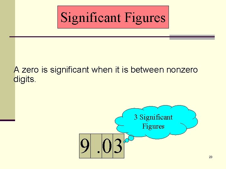 Significant Figures A zero is significant when it is between nonzero digits. 3 Significant