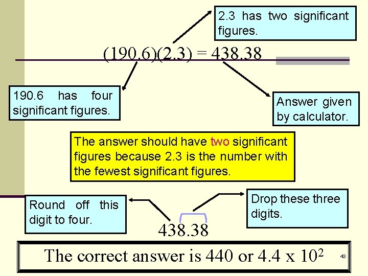 2. 3 has two significant figures. (190. 6)(2. 3) = 438. 38 190. 6