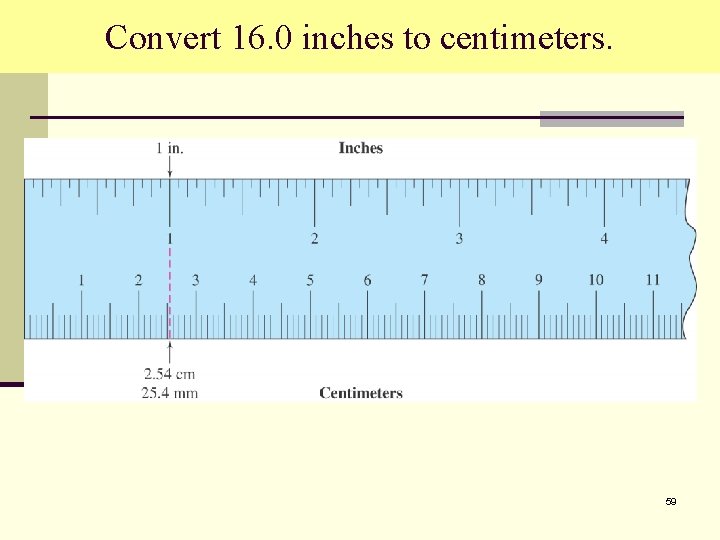 Convert 16. 0 inches to centimeters. 59 