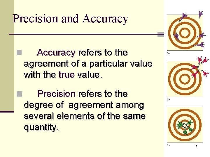 Precision and Accuracy n Accuracy refers to the agreement of a particular value with