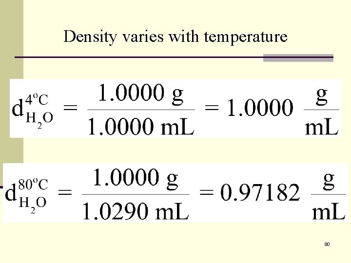 Density varies with temperature 80 