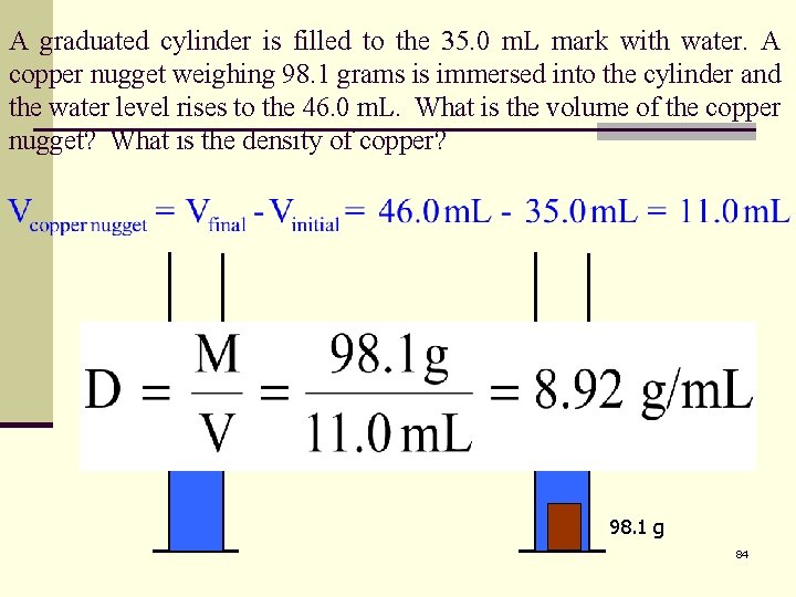 A graduated cylinder is filled to the 35. 0 m. L mark with water.