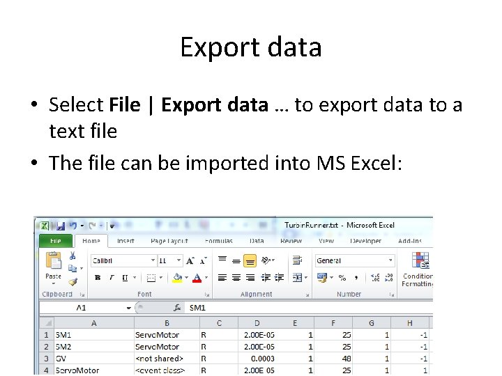 Export data • Select File | Export data … to export data to a