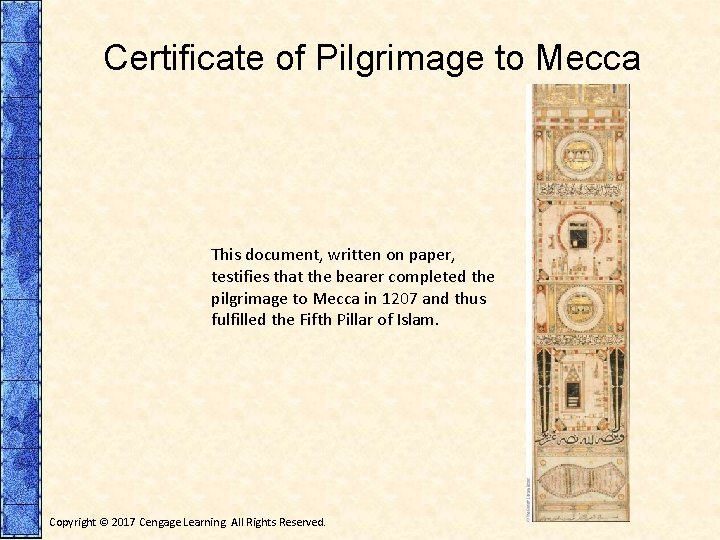 Certificate of Pilgrimage to Mecca This document, written on paper, testifies that the bearer