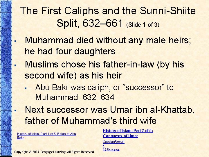 The First Caliphs and the Sunni-Shiite Split, 632– 661 (Slide 1 of 3) ▪