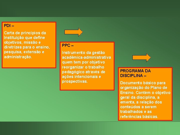 PDI – Carta de princípios da Instituição que define objetivos, missão e diretrizes para