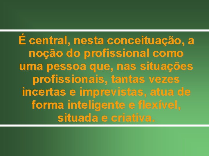 É central, nesta conceituação, a noção do profissional como uma pessoa que, nas situações