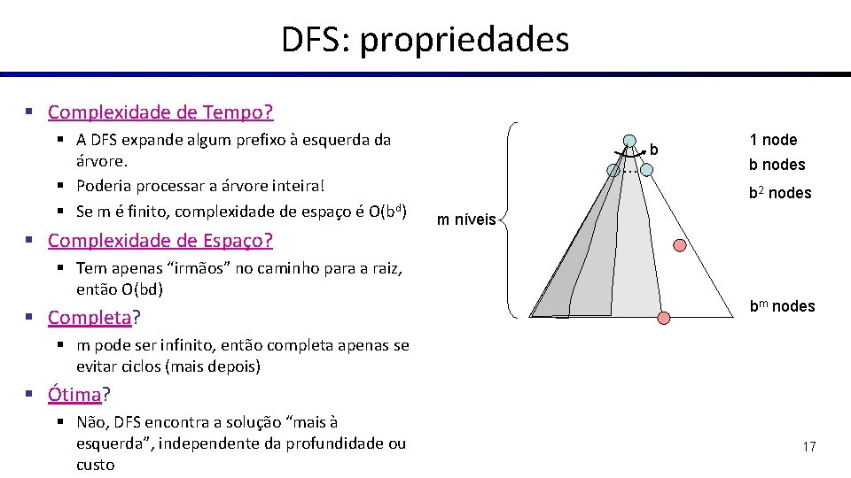 DFS: propriedades § Complexidade de Tempo? § A DFS expande algum prefixo à esquerda