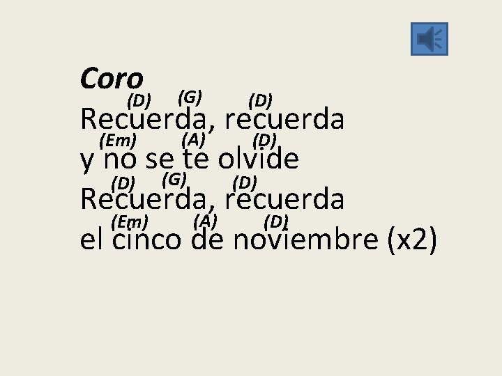 Coro (G) (D) Recuerda, recuerda (A) (Em) (D) y no se(G)te olvide (D) Recuerda,