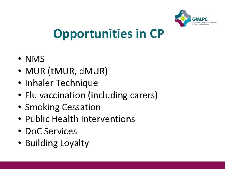 Opportunities in CP • • NMS MUR (t. MUR, d. MUR) Inhaler Technique Flu Opportunities in CP • • NMS MUR (t. MUR, d. MUR) Inhaler Technique Flu