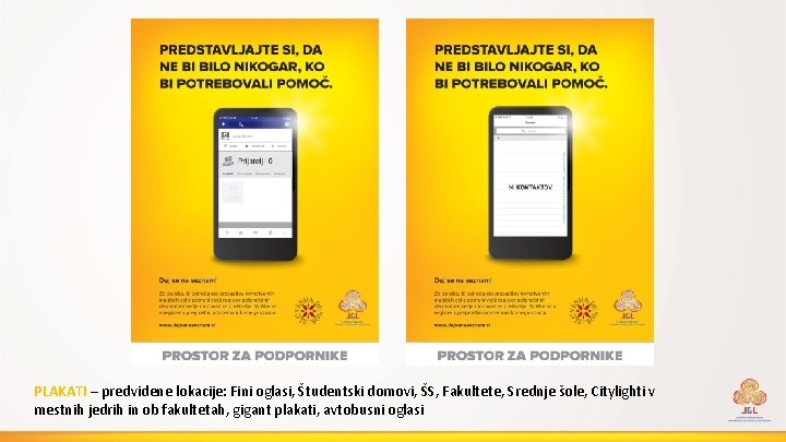 PLAKATI – predvidene lokacije: Fini oglasi, Študentski domovi, ŠS, Fakultete, Srednje šole, Citylighti v