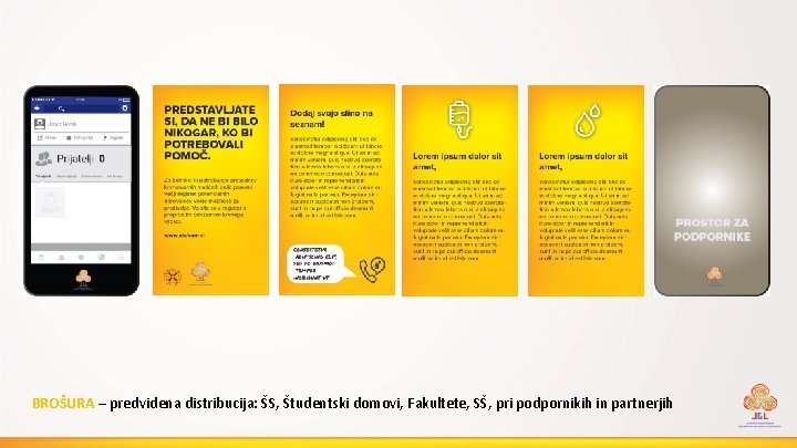 BROŠURA – predvidena distribucija: ŠS, Študentski domovi, Fakultete, SŠ, pri podpornikih in partnerjih 