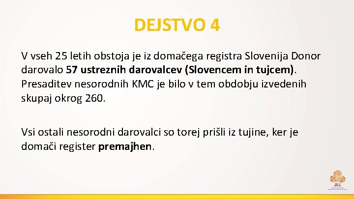 DEJSTVO 4 V vseh 25 letih obstoja je iz domačega registra Slovenija Donor darovalo