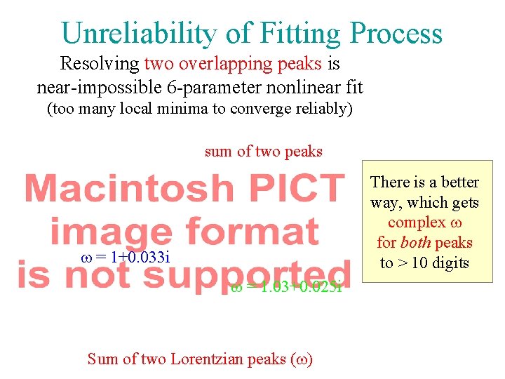 Unreliability of Fitting Process Resolving two overlapping peaks is near-impossible 6 -parameter nonlinear fit