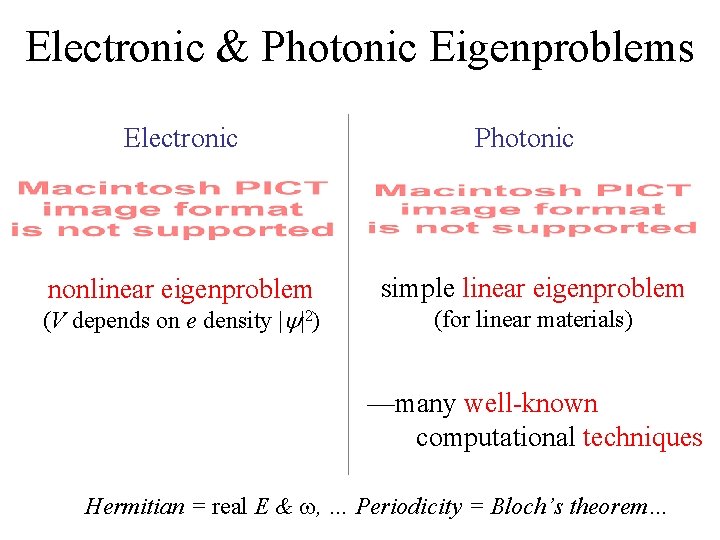 Electronic & Photonic Eigenproblems Electronic nonlinear eigenproblem (V depends on e density | |2)