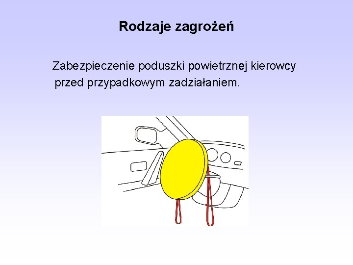 Rodzaje zagrożeń Zabezpieczenie poduszki powietrznej kierowcy przed przypadkowym zadziałaniem. 