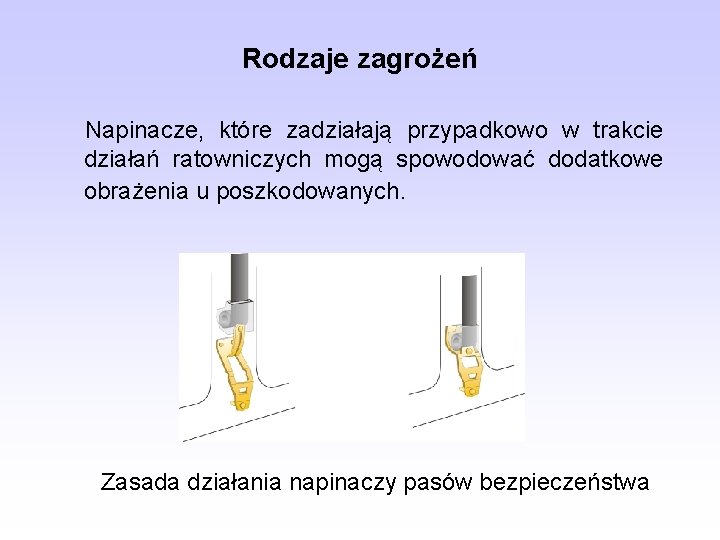 Rodzaje zagrożeń Napinacze, które zadziałają przypadkowo w trakcie działań ratowniczych mogą spowodować dodatkowe obrażenia