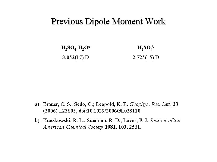 Previous Dipole Moment Work H 2 SO 4 -H 2 Oa H 2 SO